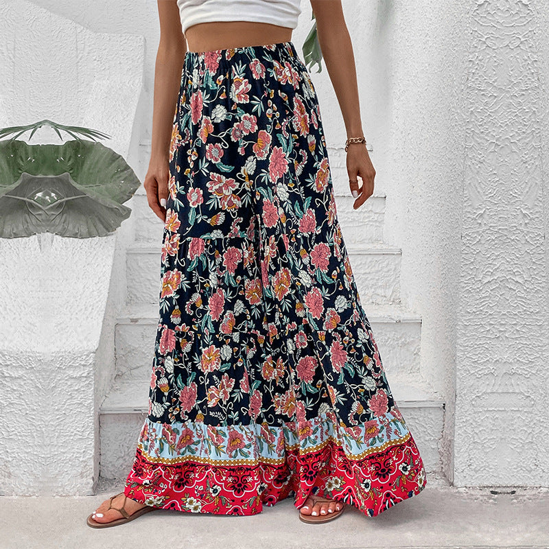 Damen Maxirock mit Stufen, elastischem Bund und floralem Boho-Print Shop Nory