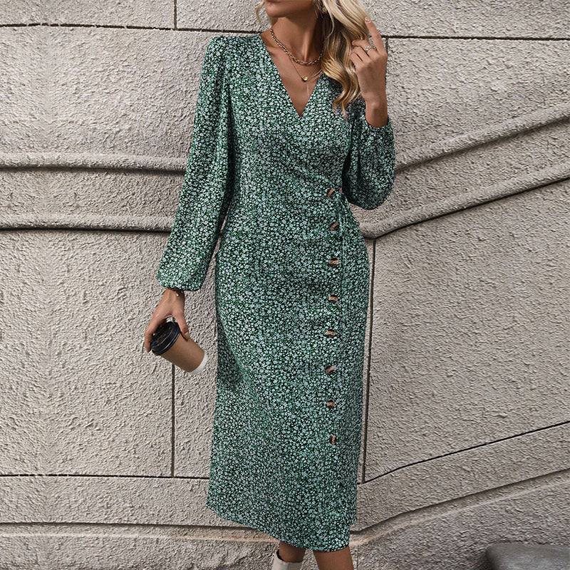 Damen Florales Wickel-Midikleid mit asymmetrischer Knopfleiste und geraffter Taille Shop Nory