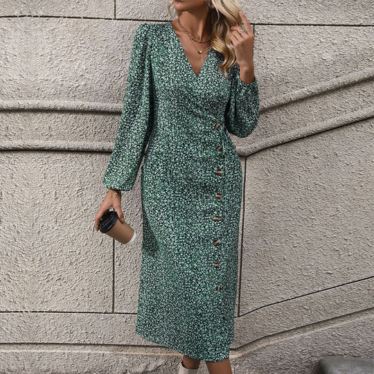 Damen Florales Wickel-Midikleid mit asymmetrischer Knopfleiste und geraffter Taille Shop Nory