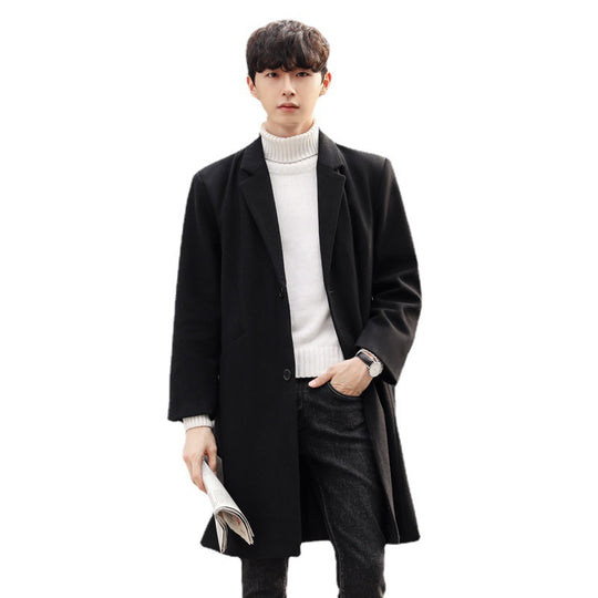 Herren Eleganter langer Wollmix-Mantel mit Schalkragen und geradem Schnitt Shop Nory