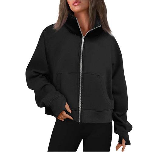 Damen bequeme Sweatjacke mit hohem Kragen