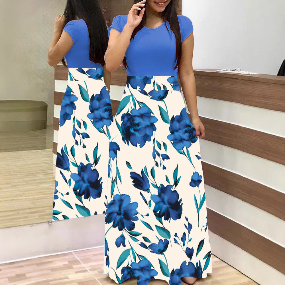 Damen Zweiteilig wirkendes Maxikleid mit figurbetontem Jersey-Oberteil und weitem Blumenrock Shop Nory