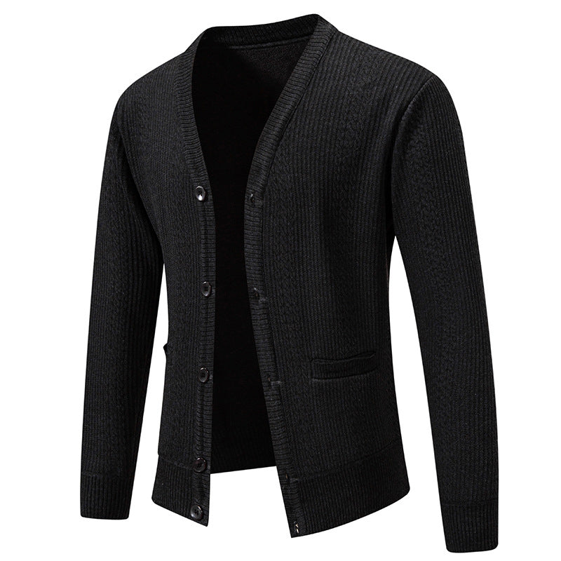 Herren Texturierter V-Ausschnitt Strickcardigan mit Knopfleiste und Eingrifftaschen Shop Nory
