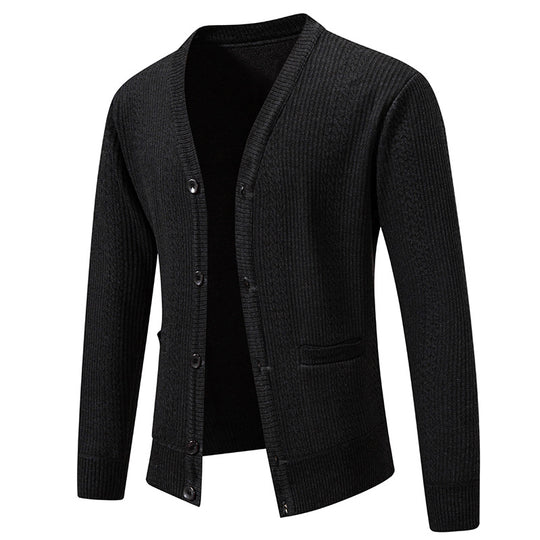 Herren Texturierter V-Ausschnitt Strickcardigan mit Knopfleiste und Eingrifftaschen Shop Nory