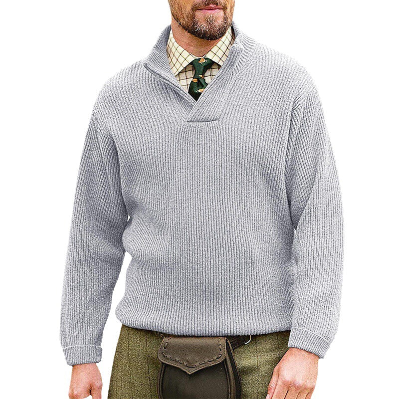 Herren Rippenstrick-Pullover mit Schalkragen und kurzem V-Ausschnitt Shop Nory