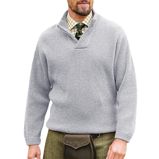 Herren Rippenstrick-Pullover mit Schalkragen und kurzem V-Ausschnitt Shop Nory