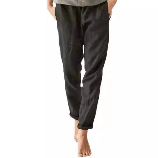 Damen lässige Leinenhose mit elastischem Bund und praktischen Taschen