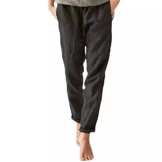Damen lässige Leinenhose mit elastischem Bund und praktischen Taschen