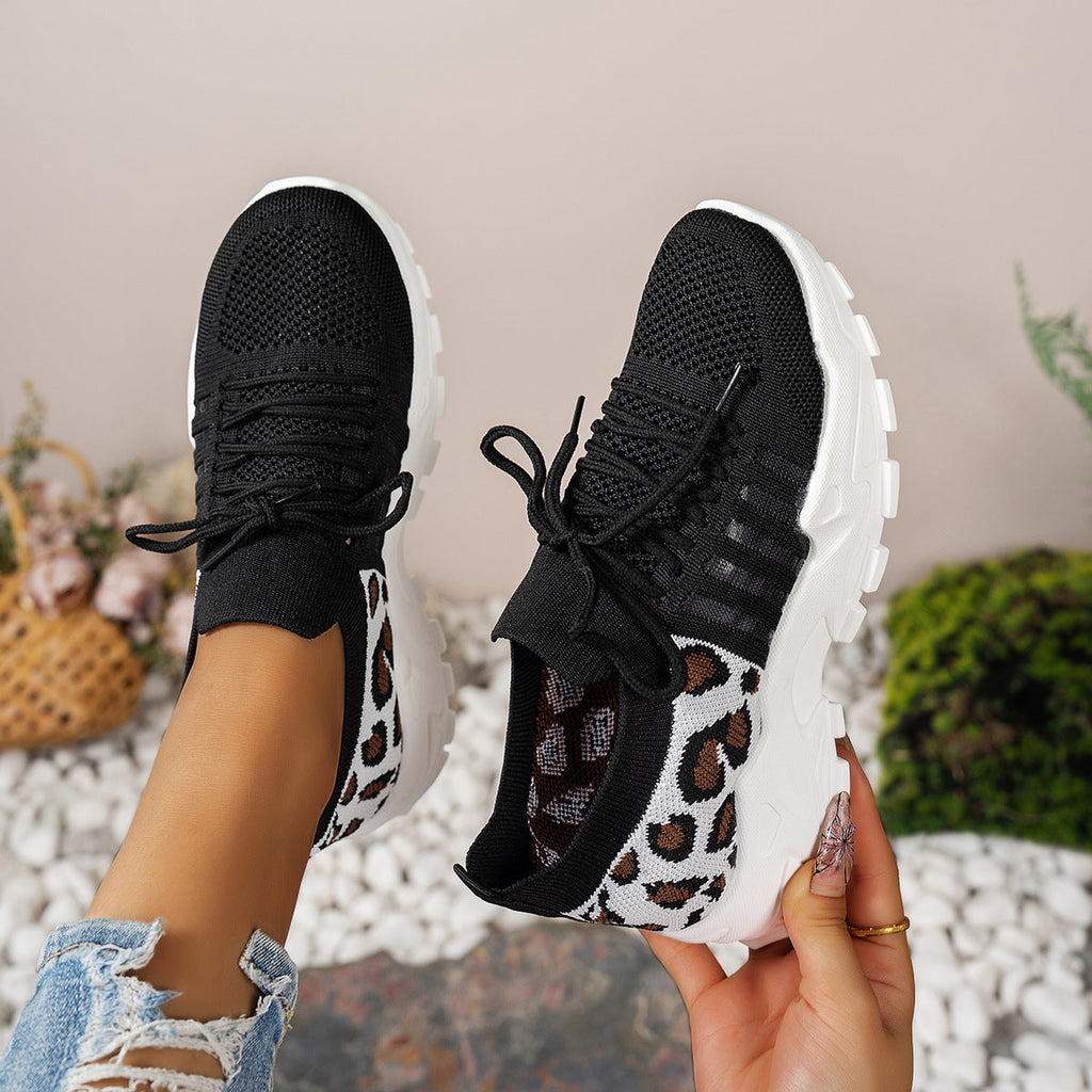 Damen Sportliche Sneakers mit atmungsaktivem Netzdesign und modischem Leopardenmuster Shopnory
