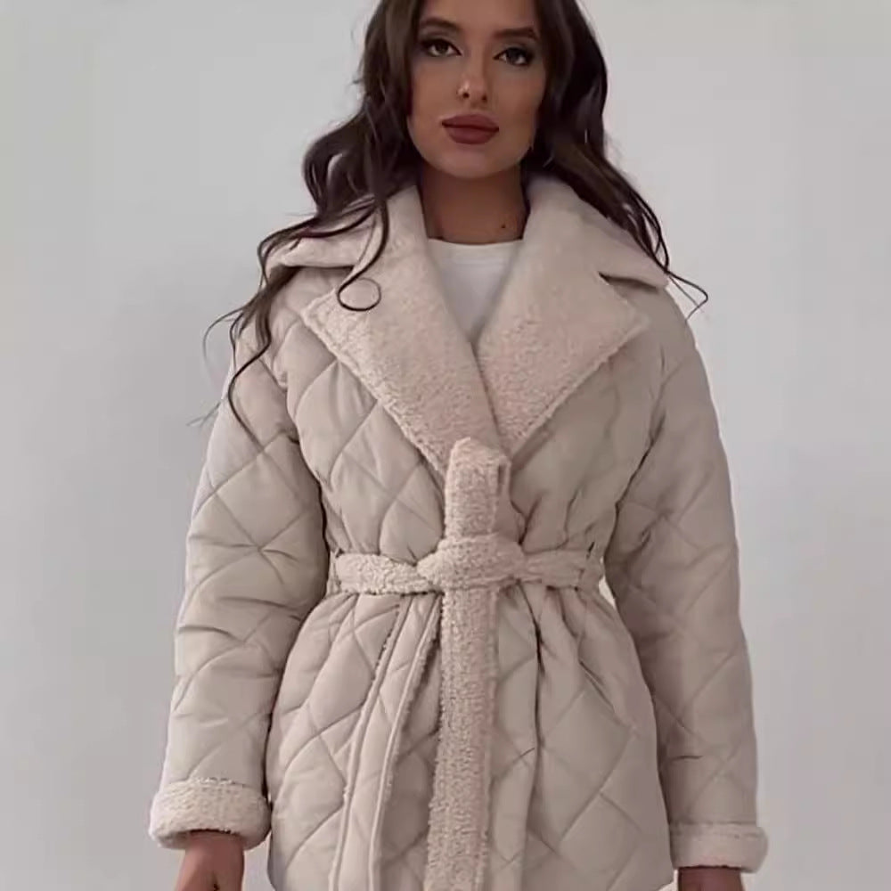 Damen Steppjacke mit Teddy-Futter Taillengürtel und großem Schalkragen Shop Nory