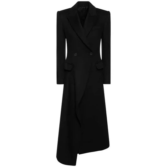 Damen Maxilanger Asymmetrischer Doppelreihiger Blazer‑Mantel mit betonter Schulter Shop Nory