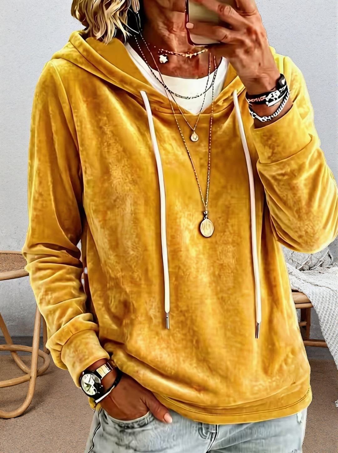 Damen Samtvelours-Hoodie mit Kordelzug und lässiger Oversize-Passform Shop Nory