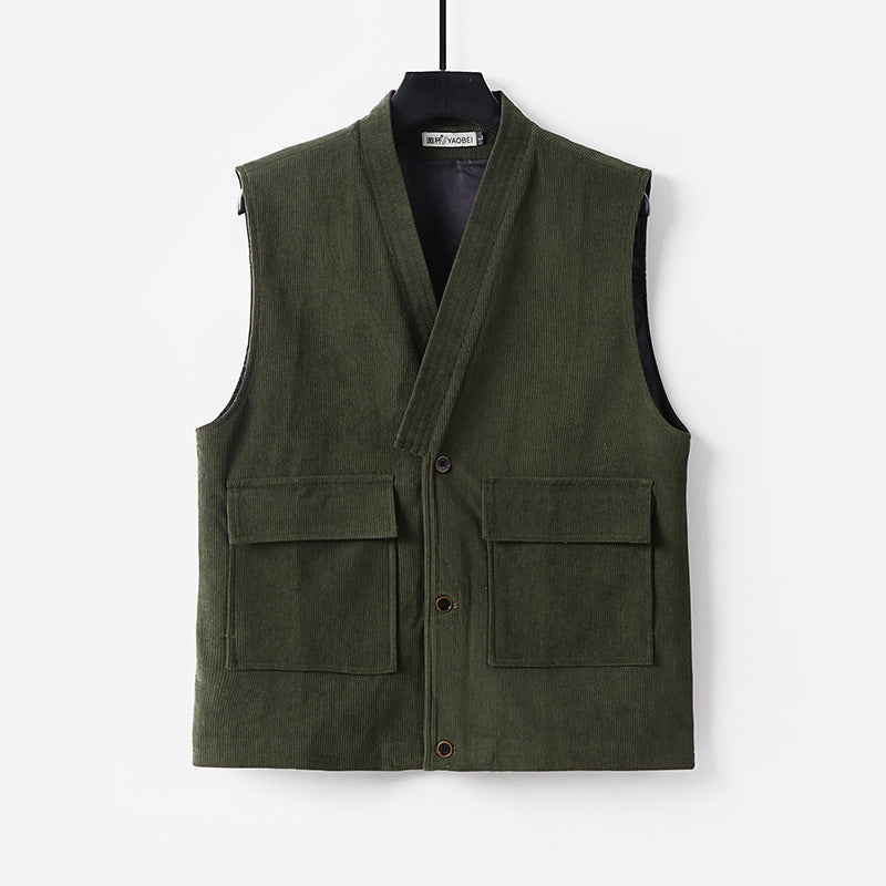 Herren Cordweste mit V-Ausschnitt, Stehkragen und großen Pattentaschen Shop Nory