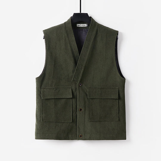 Herren Cordweste mit V-Ausschnitt, Stehkragen und großen Pattentaschen Shop Nory