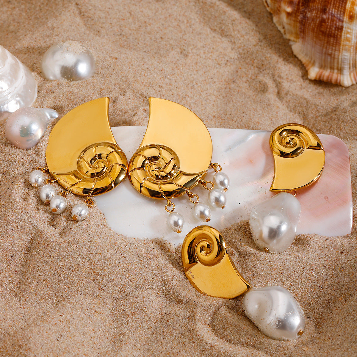 Damen elegante Ohrhänger mit muschelförmigem Design und Perlenanhänger Shop Nory