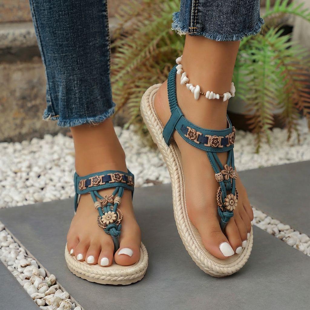Damen Zehentrenner mit floralem Design und komfortablem Fußbett