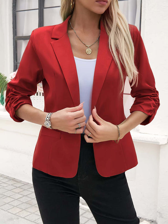 Damen Figurschmeichelnder Blazer mit gerafften Dreiviertelärmeln und schmalem Revers Shop Nory