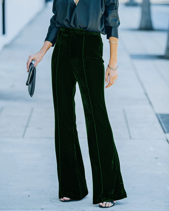 Damen High-Waist Samt Flared Weite Bein Hose Shop Nory