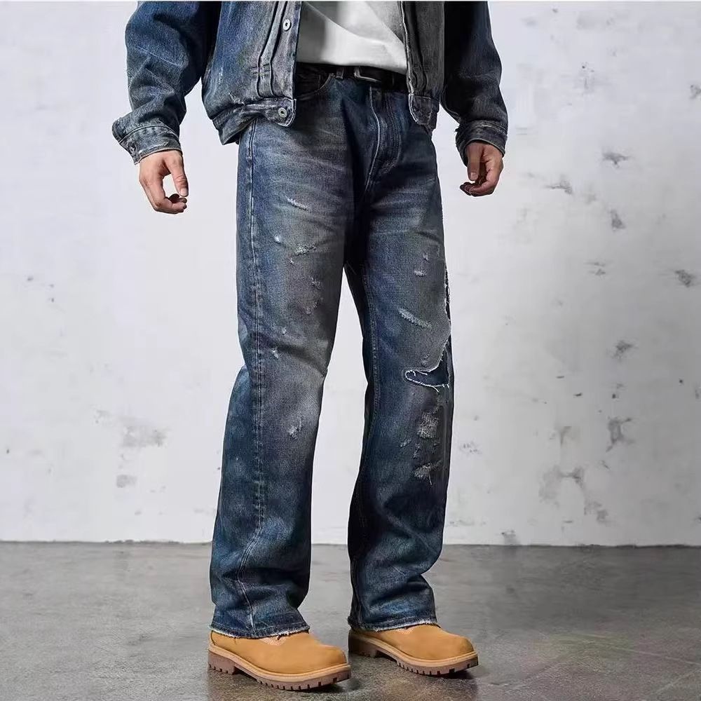 Herren Weit geschnittene Destroyed Jeans Shop Nory