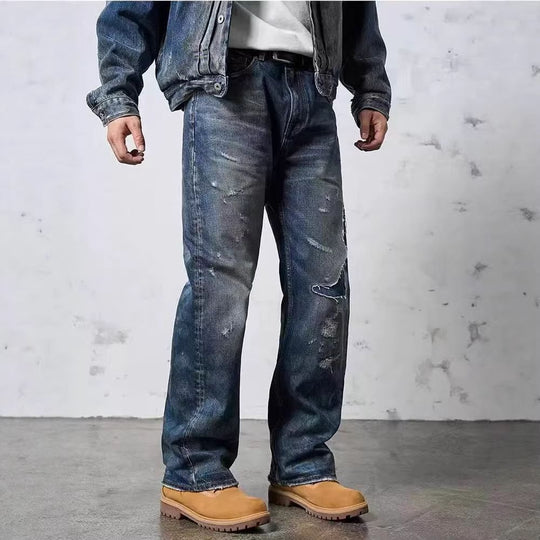Herren Weit geschnittene Destroyed Jeans Shop Nory