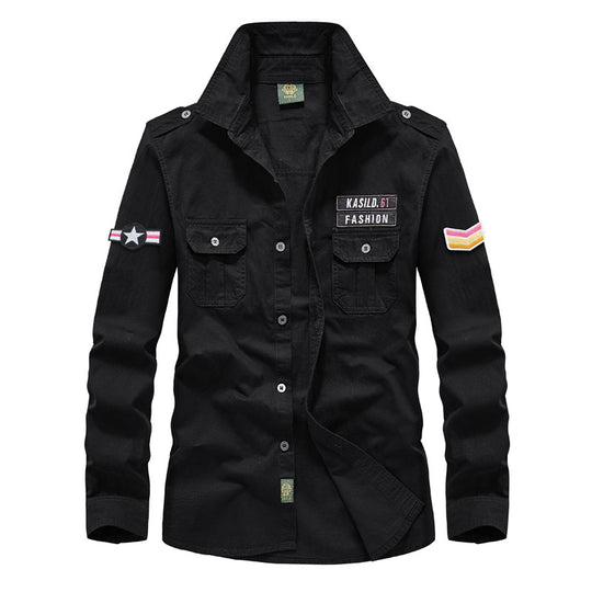 Herren Robustes Baumwoll-Fieldhemd mit Schulterpatten, Pattentaschen und Abzeichen Shop Nory