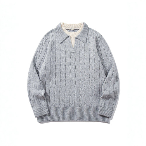 Unisex Strukturiertes Zopfstrick-Pullover mit Polokragen und tiefem V‑Ausschnitt Shop Nory