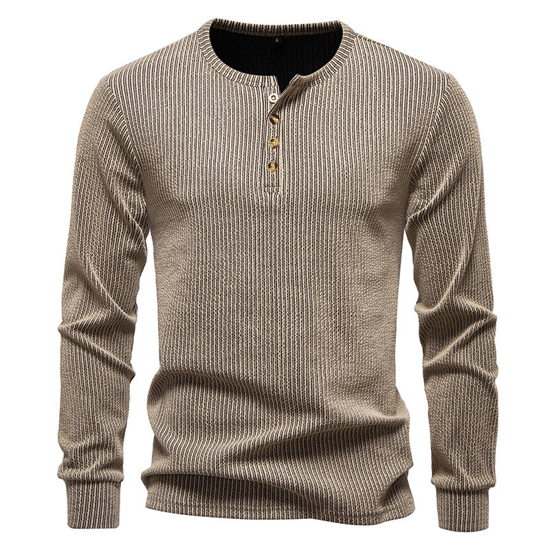 Herren Slim-Fit Gerippter Henley-Langarmpullover mit Rundhalsausschnitt und Knopfleiste Shop Nory