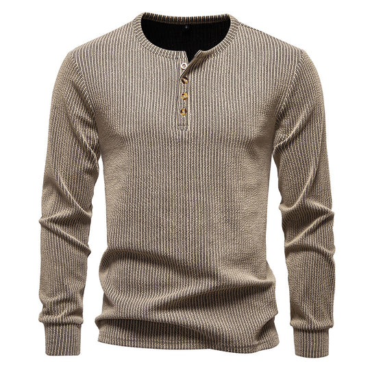 Herren Slim-Fit Gerippter Henley-Langarmpullover mit Rundhalsausschnitt und Knopfleiste Shop Nory