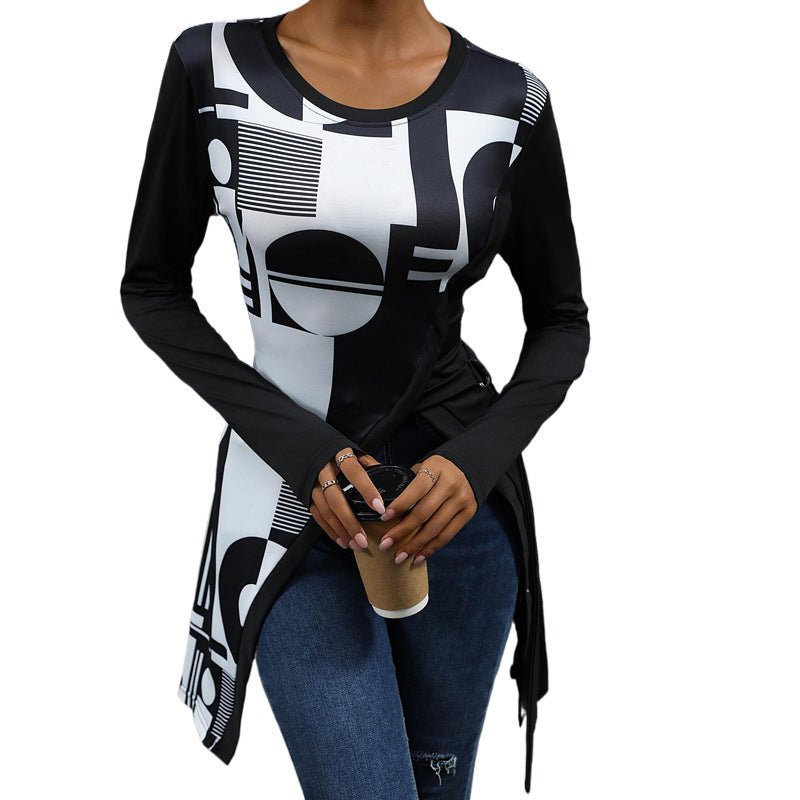 Damen Asymmetrisches Langarmoberteil mit geometrischem Muster Shop Nory