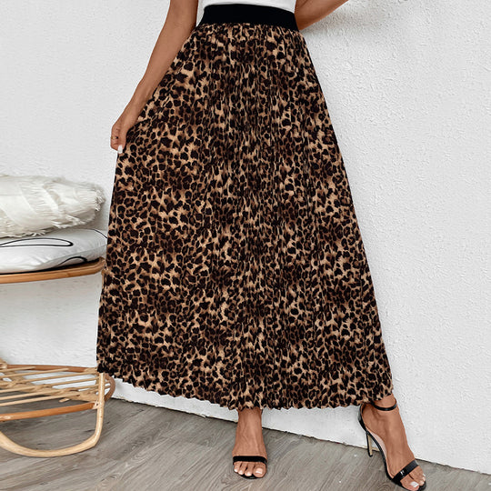Damen Plissee-Midirock mit Leopardenmuster, elastischem Komfortbund und Eingrifftaschen Shop Nory