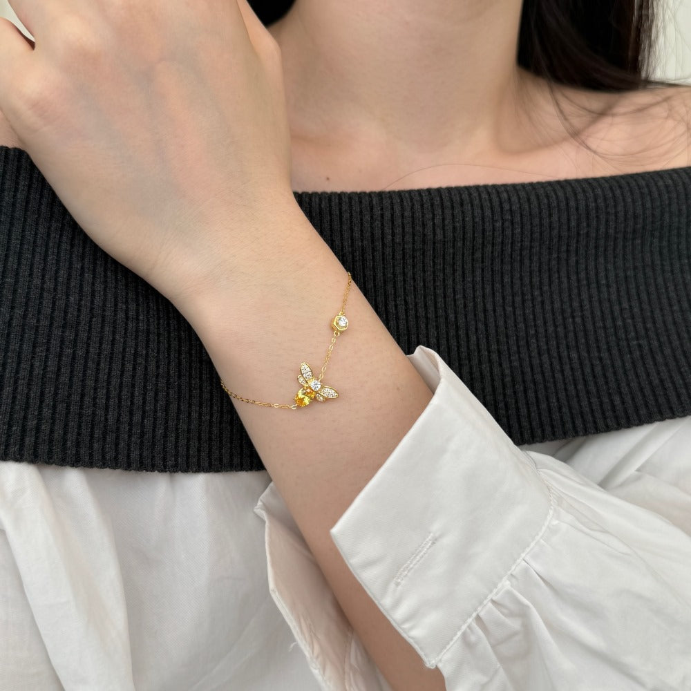 Leichte Luxus Hochwertige S925 Sterling Silber Halskette Armband Ohrringe Damen Exquisites Glühwürmchen-Form Gelb Zirkonium Eingelassene Drei-Teile Set | Shop Nory