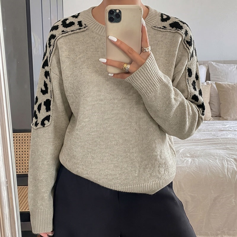 Damen Oversize Strickpullover mit Leo-Jacquard-Schultereinsätzen Shop Nory