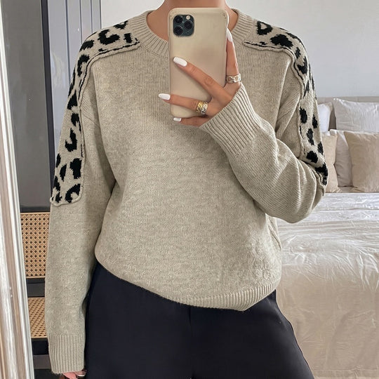 Damen Oversize Strickpullover mit Leo-Jacquard-Schultereinsätzen Shop Nory
