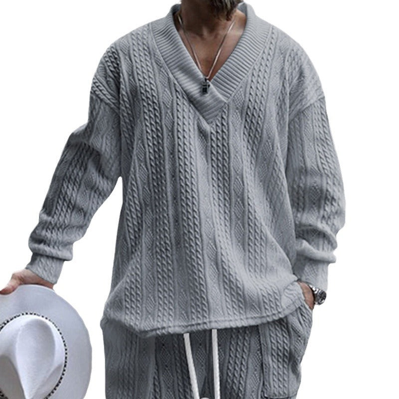 Herren lässiger Strickpullover mit V-Ausschnitt und Kabelmuster