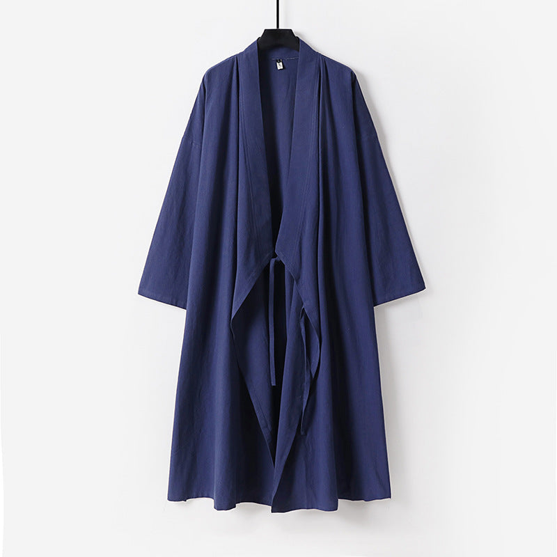 Unisex Langer Kimono-Mantel aus leichtem Baumwollmix mit drapierter Front und Bindeschlaufe Shop Nory