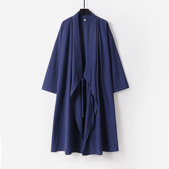 Unisex Langer Kimono-Mantel aus leichtem Baumwollmix mit drapierter Front und Bindeschlaufe Shop Nory