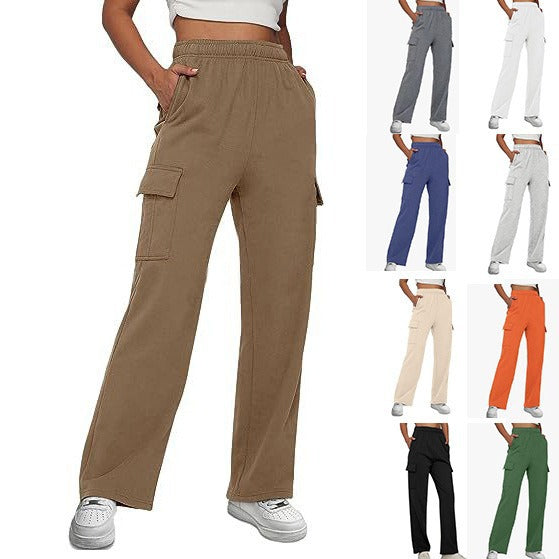 Damen nan lässige Cargo-Freizeithose mit weitem Bein elastischem Bund und aufgesetzten Taschen Shop Nory