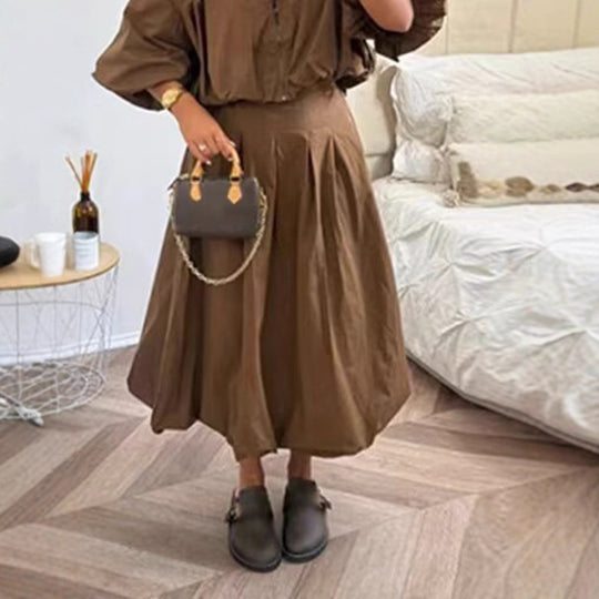 Damen Taillierter A-Linien-Midirock mit Kellerfalten & hoher Taille Shop Nory
