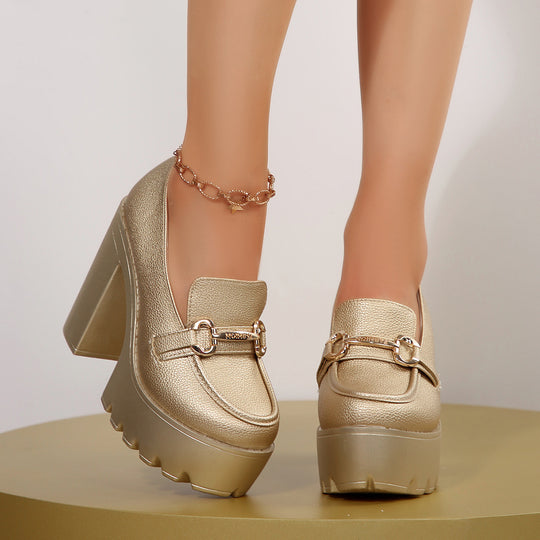 Damen Chunky-Plateau-Loafer mit hohem Blockabsatz und Zier-Bit Shop Nory