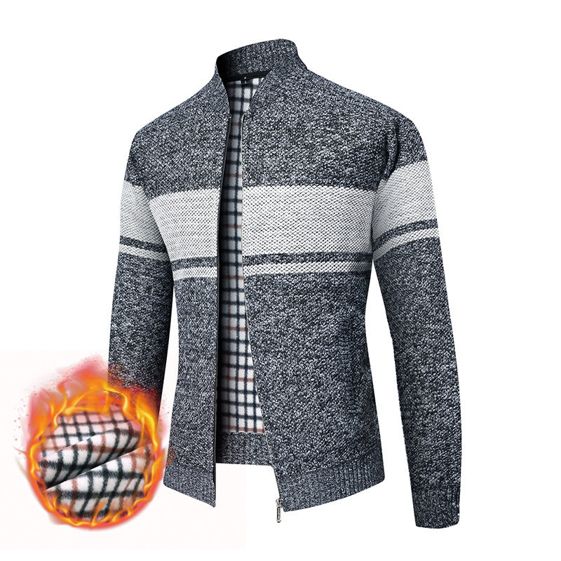 Herren Thermo-Strickzipjacke mit Stehkragen und kariertem Fleecefutter Shop Nory