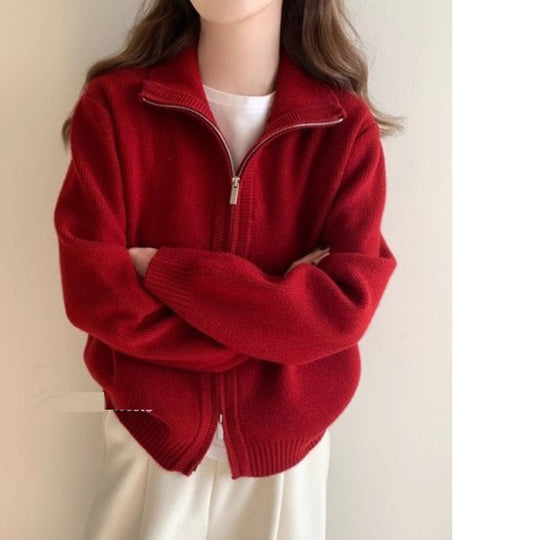 Damen Modische Strickjacke mit leichtem Reißverschluss Shop Nory