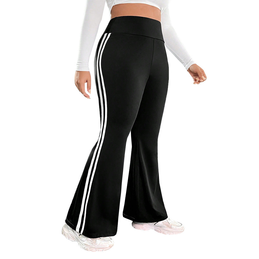 Damen Sportliche Flared Leggings mit elastischem hohen Bund und seitlichen Streifen Shopnory