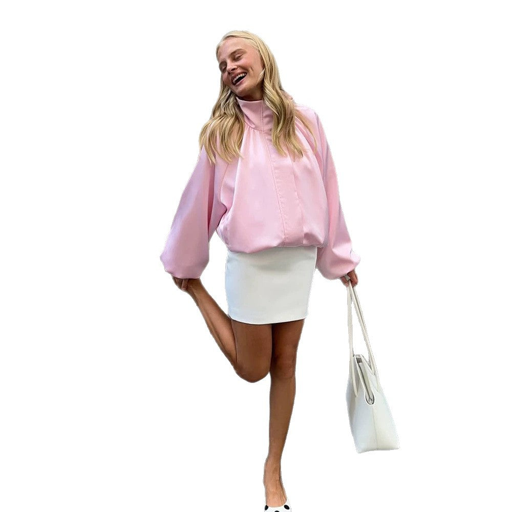 Damen Oversize-Blousonbluse mit Stehkragen, geraffter Schulterpasse und Ballonärmeln Shop Nory
