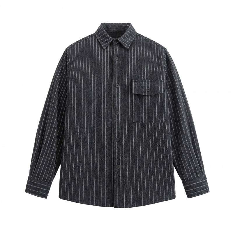 Unisex Overshirt-Hemdjacke mit Nadelstreifen und aufgesetzter Pattentasche Shop Nory