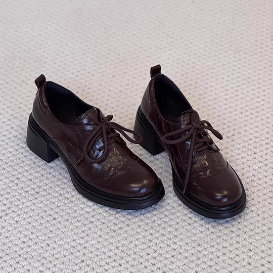 Damen elegante Schnürschuhe mit modischem Blockabsatz und hochwertiger Kunstleder-Oberfläche