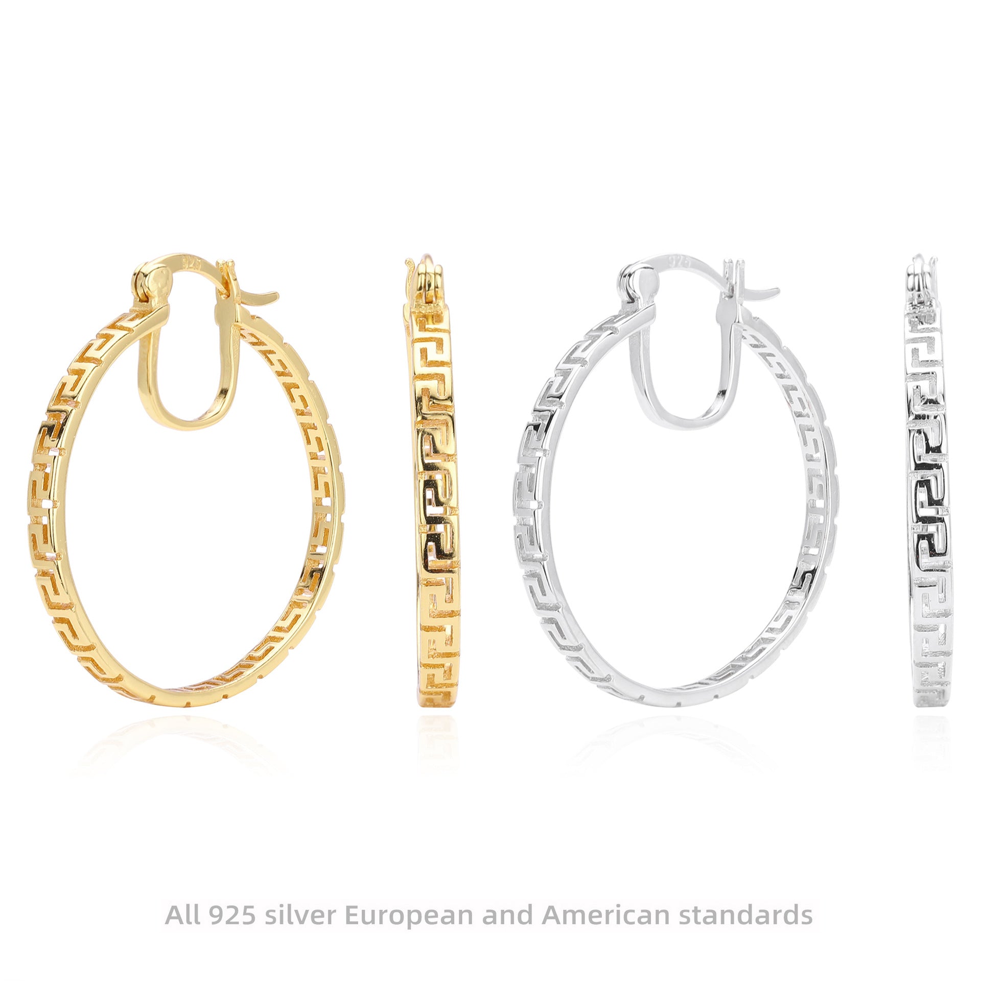 Damen Creolen mit geometrischem Muster aus 925 Sterling Silber Shop Nory