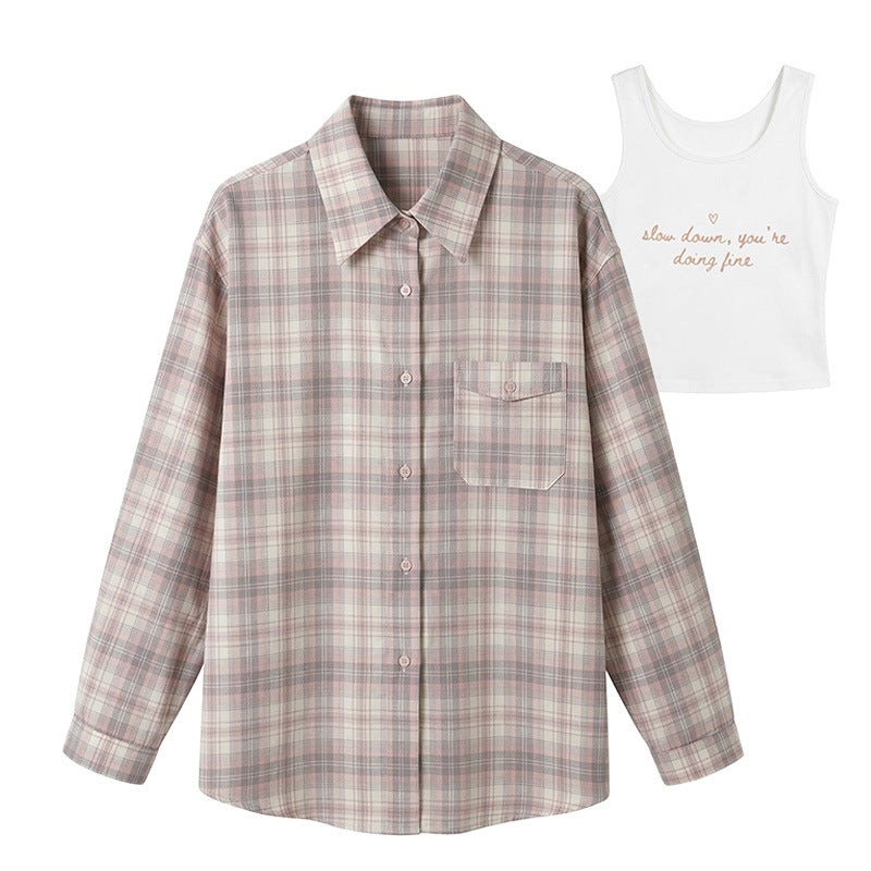 Damen Karierte Bluse mit Langärmeliger Jacke Shop Nory