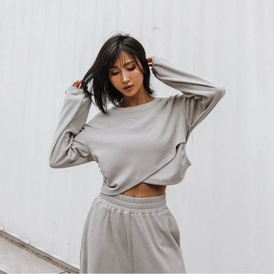 Damen weites Lounge-Set mit Cropped-Oversize-Pullover und High-Waist Palazzo-Hose Shop Nory