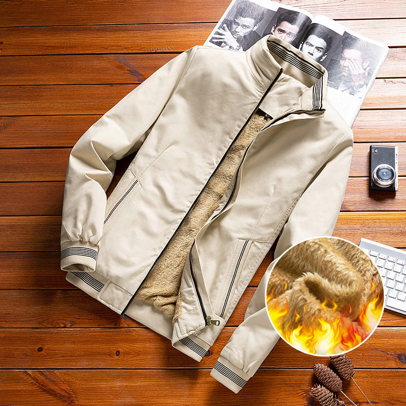 Herren leichter Canvas-Bomber mit gestreiften Rippbündchen, Stehkragen und Reißverschlusstaschen Shop Nory