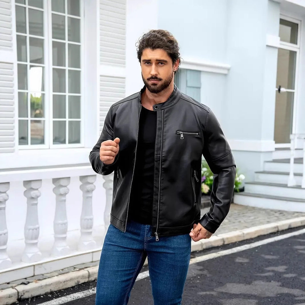 Herren moderne Kunstlederjacke mit Reißverschlüssen